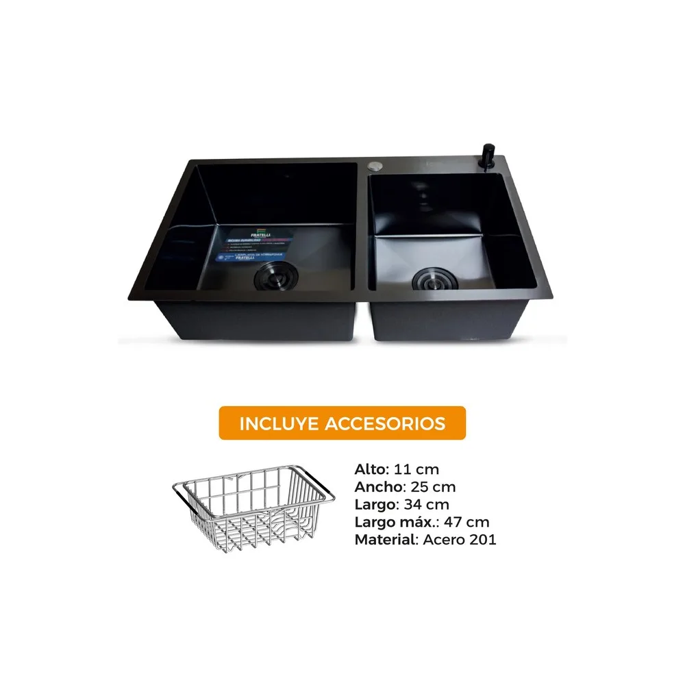 Lavadero p/ marmol doble poza 82X45X23CM nano black Infinity Fratelli