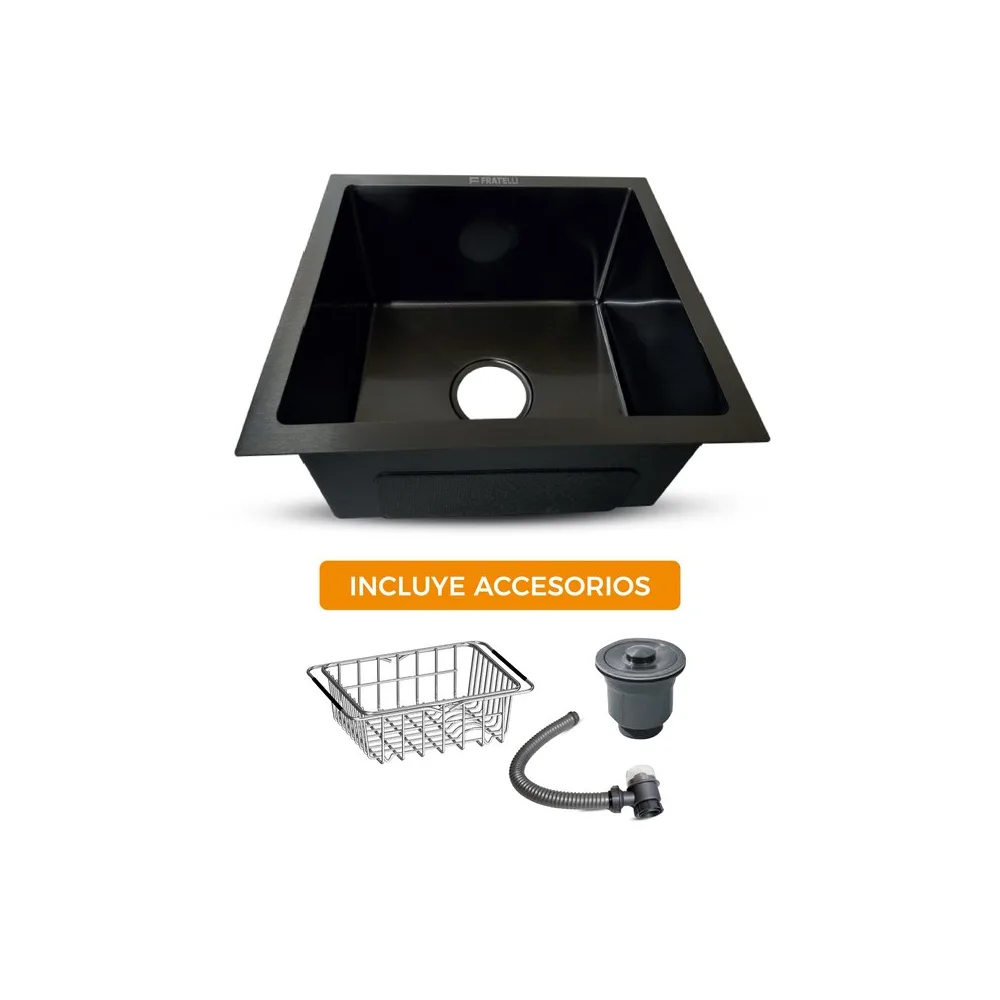 PRM-4339B lavadero Prime de acero inox. black c/desague y canastilla