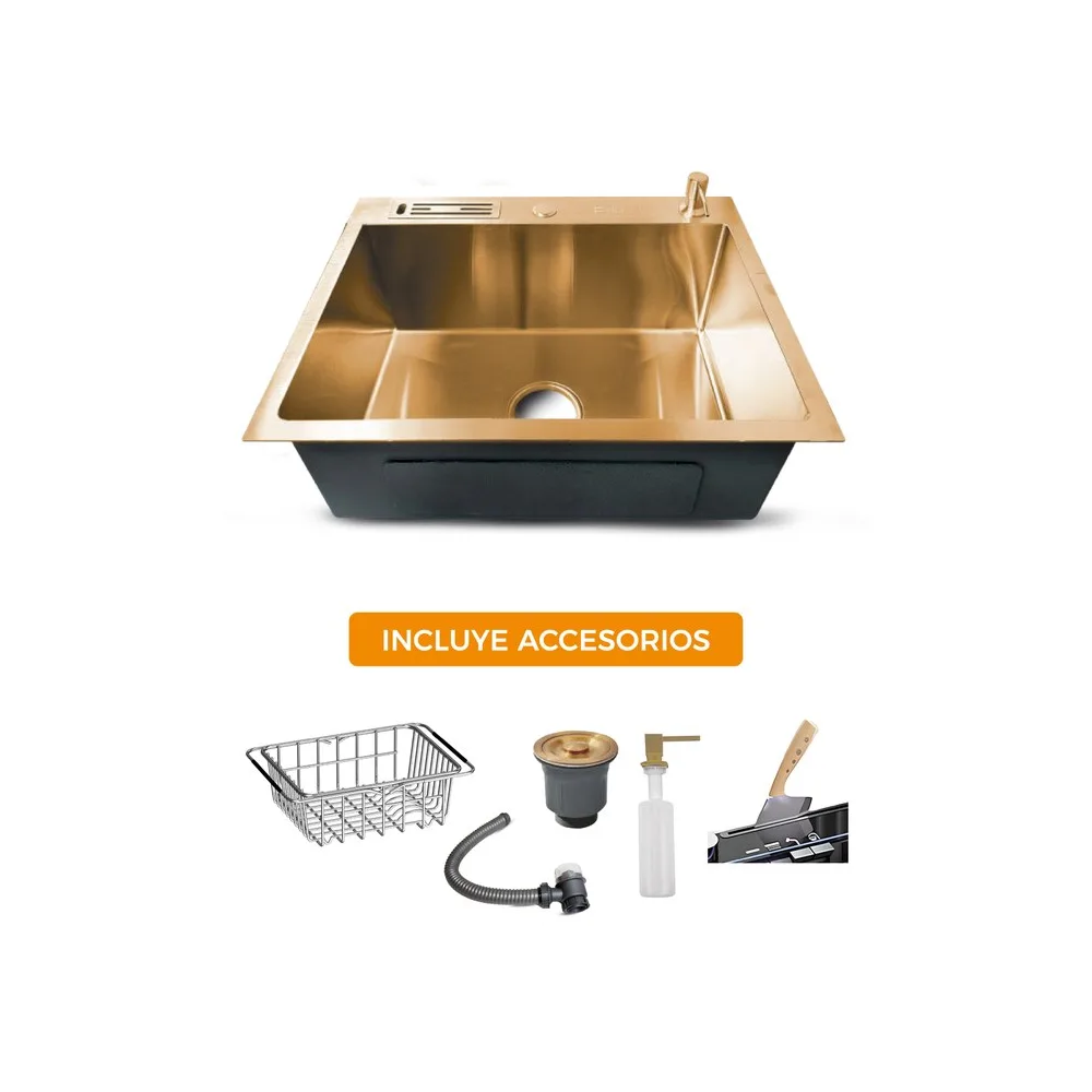 PRM-6045G lavadero Prime de acero inox. gold c/acces. 60X45X23CM - Fratelli