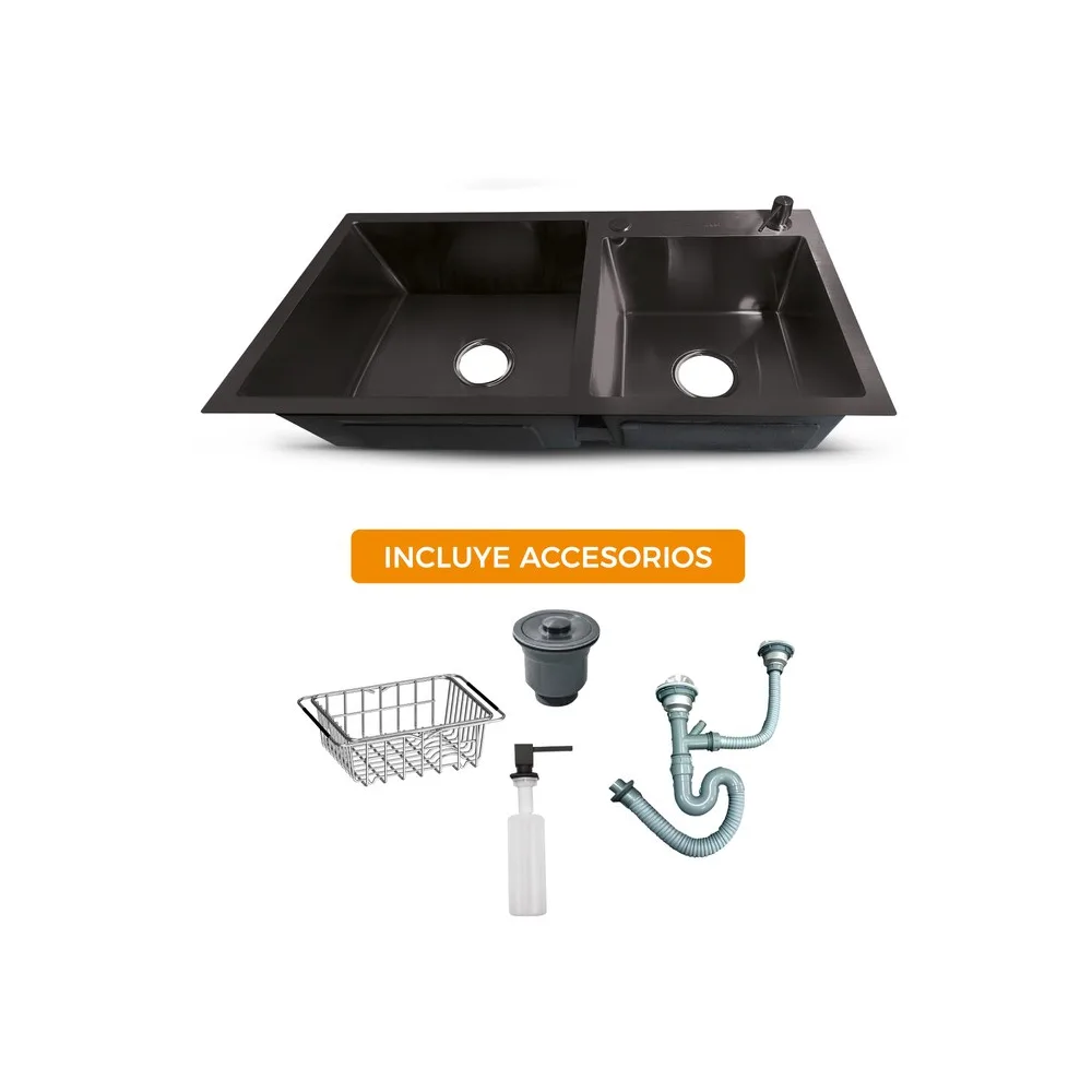 PRM-7843B lavadero Prime de acero inox. black doble poza c/acces. 78X43X23CM - Fratelli
