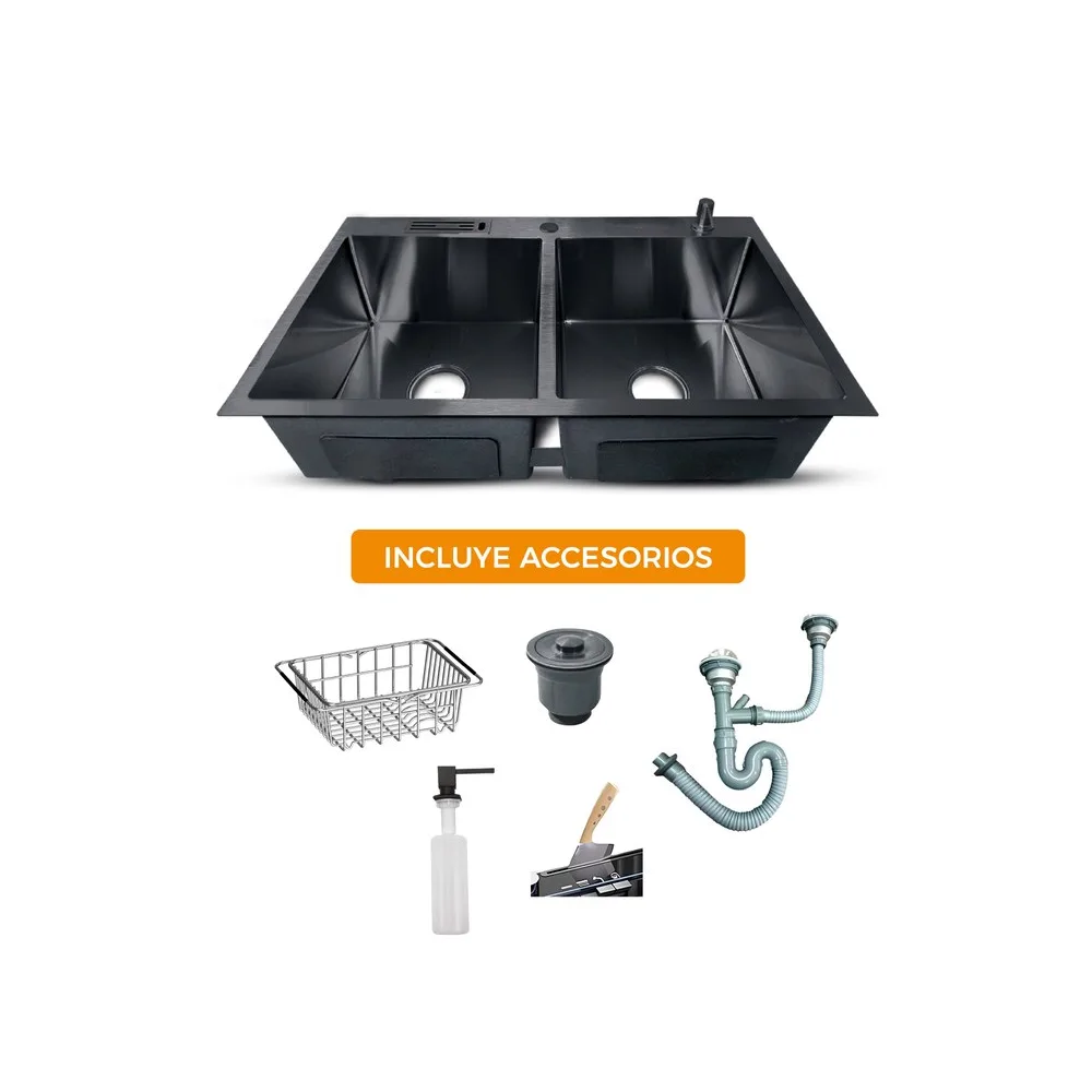 PRM-8448B lavadero Prime de acero inox. black doble poza c/acces. 84X48X23CM - Fratelli