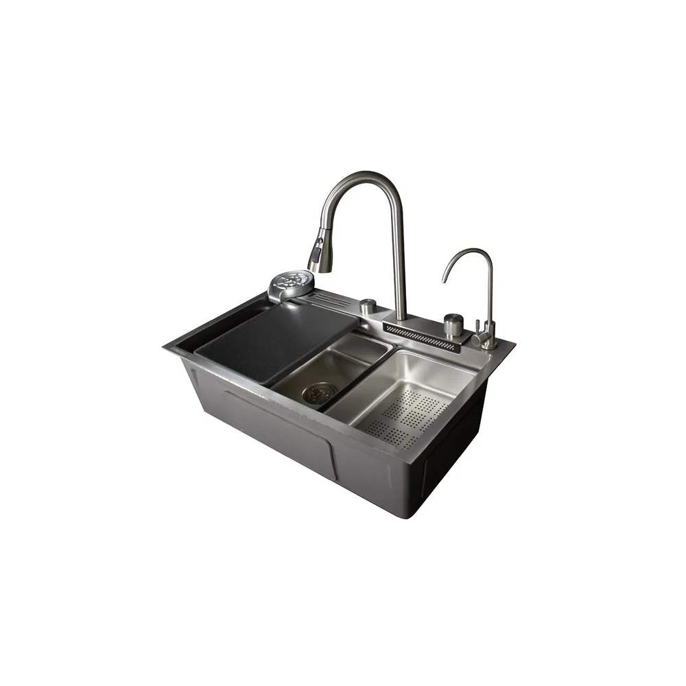 ML-7545S -lavadero multifuncional milos de acero inox. 304 satinado c/mezcladora +filtro de agua (4 funciones) 75X45X23 cm -Fratelli premium