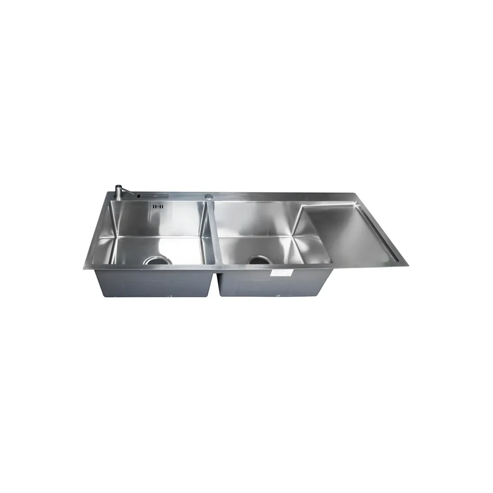 Lavadero acero inox. p/marmol doble poza c/porta cuchillo satinado 120X50X23CM - Fratelli Signature 45X45X23CM Fratelli