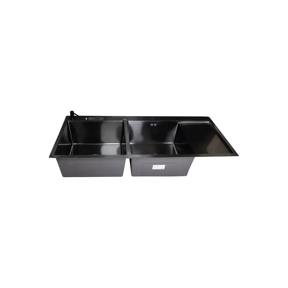 Lavadero acero inox. p/marmol doble poza c/porta cuchillo black 120X50X23CM - Fratelli Signature