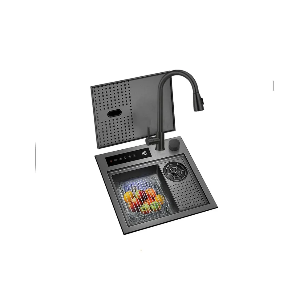 Lavadero inteligente bioshield c/funcion hydro purificacion nano black de acero INOX.304 c/mezcladora 44X42X22CM - Fratelli Signature