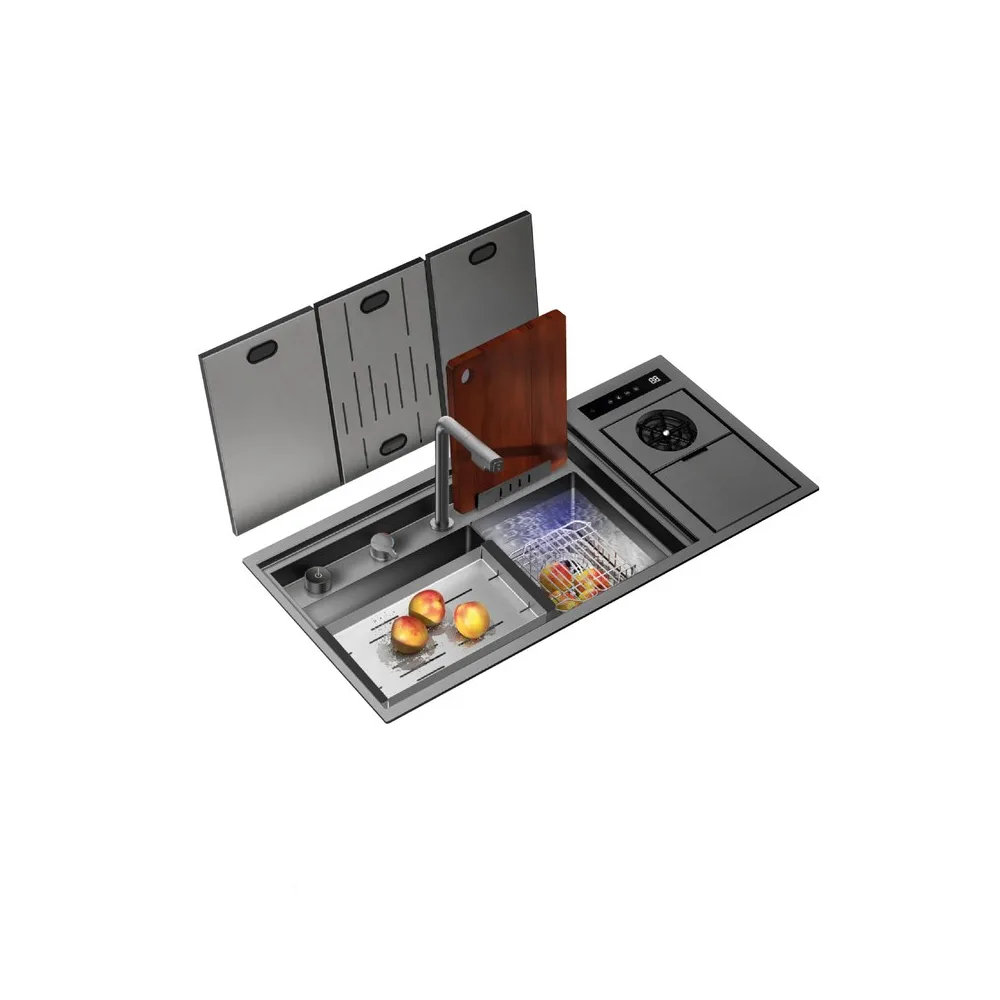 Lavadero inteligente bioshield c/funcion hydro purificacion nano black de acero INOX.304 c/mezcladora 98X45X23CM- Fratelli Signature