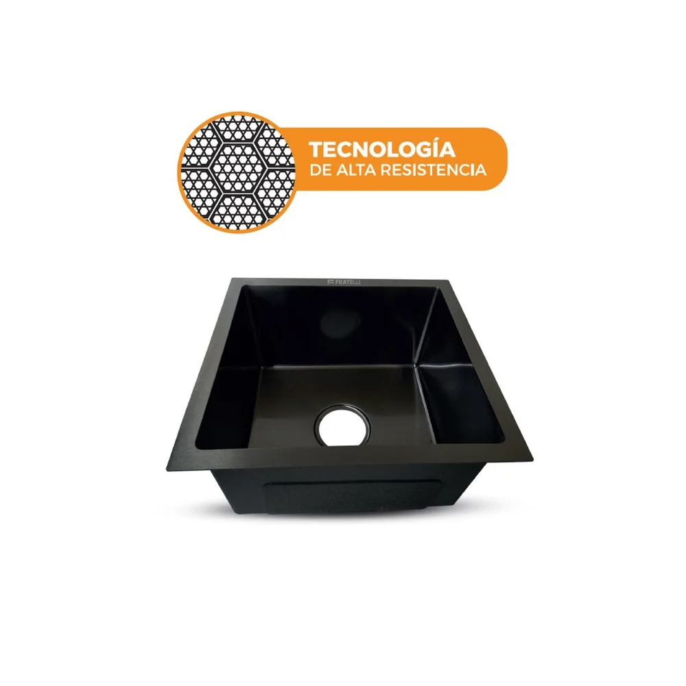 NPRM-4339B - lavadero de acero INOX.304 nano Prime black c/desagüe y canastilla 43X39X23CM - Fratelli premium