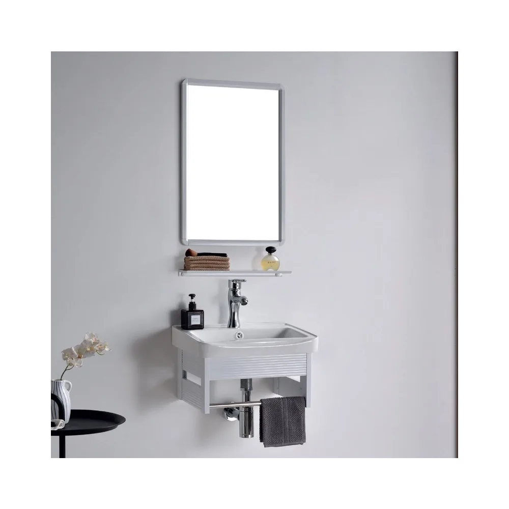 Vanitorio de aluminio c/repisa + Espejo cuadrado PS09-4336 blanco eco Fratelli