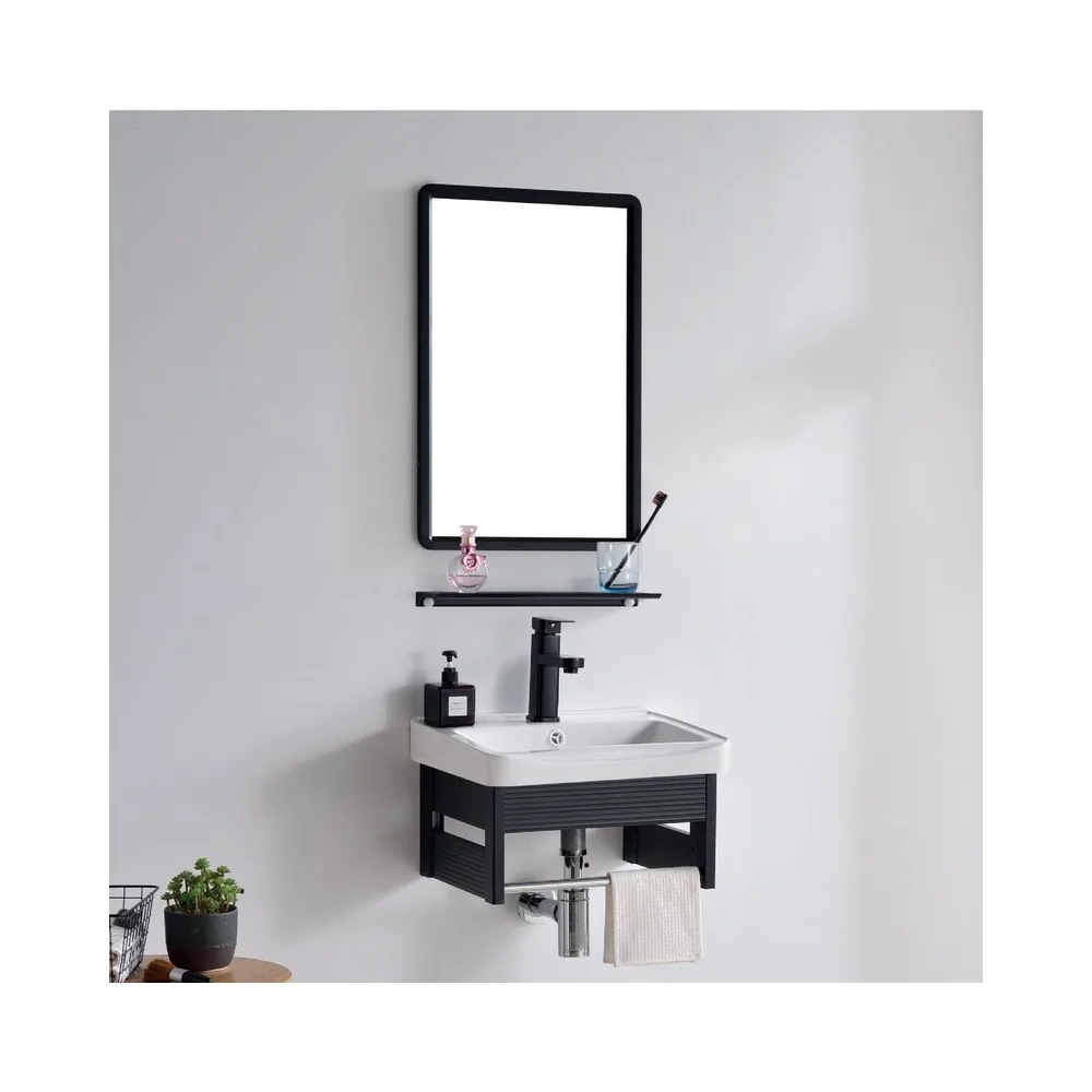 Vanitorio de aluminio c/repisa + Espejo cuadrado PS09-4336 negro eco 43X36CM - Fratelli