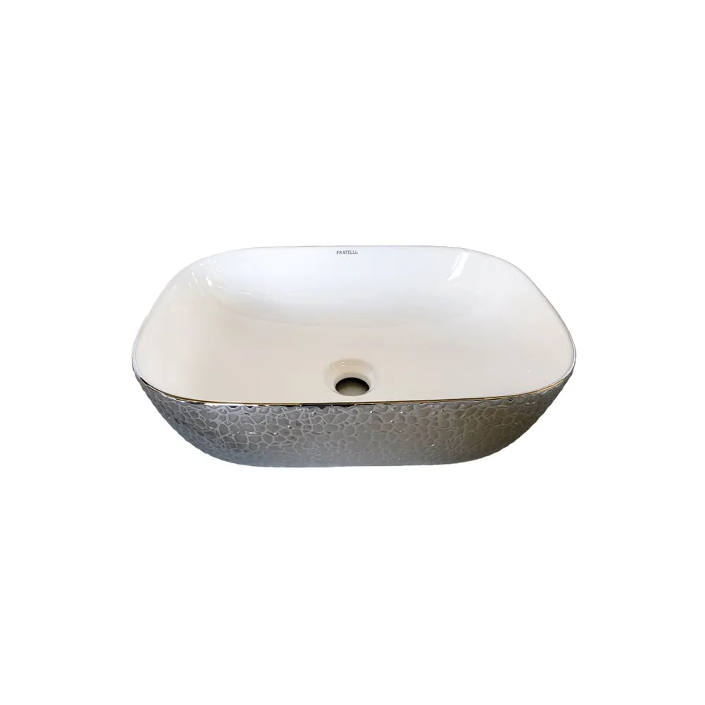 Bowl loza (153) mod.rectangular blanco c/plateado granito 45X33X13.5