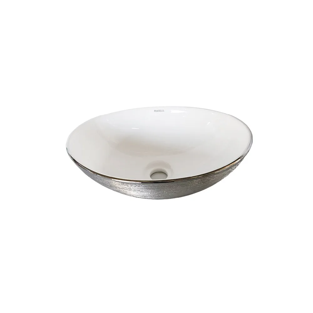 Bowl loza (035-SBL) mod.ovalado blanco c/plateado texturado