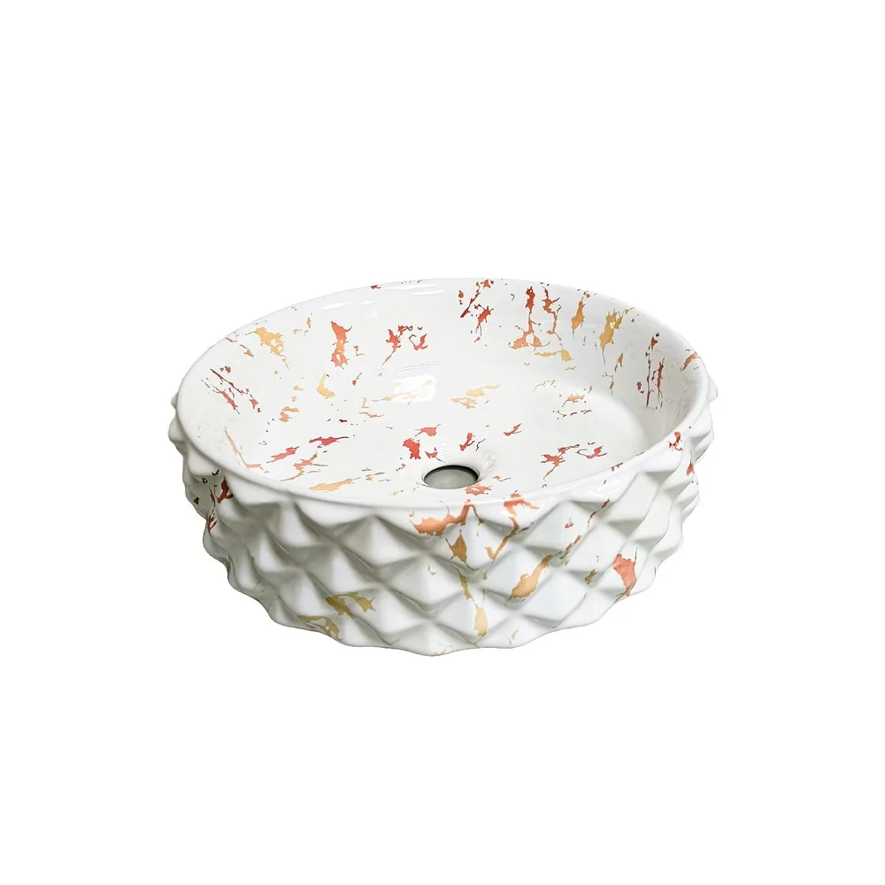 Bowl loza (456-4) mod.circular marmoleado blanco c/rojo diamante