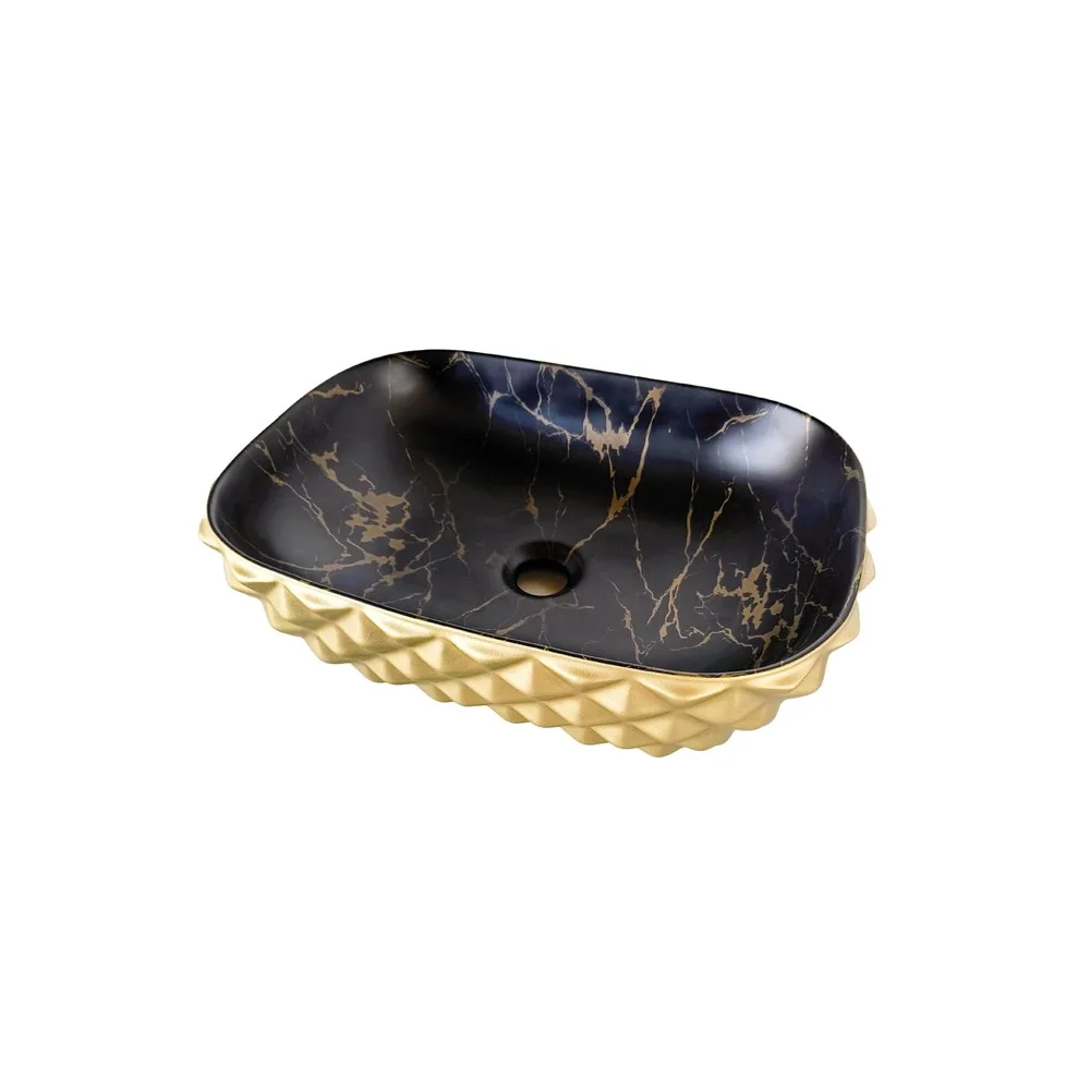 Bowl loza (402-5) mod. rectangular negro c/dorado diamante 48X35.5X13.5 - Fratelli