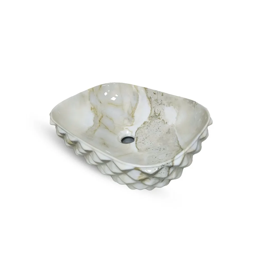 Bowl loza (402-3) mod. rectangular marmoleado blanco c/naranja diamante 48X35.5X13.5 - Fratelli