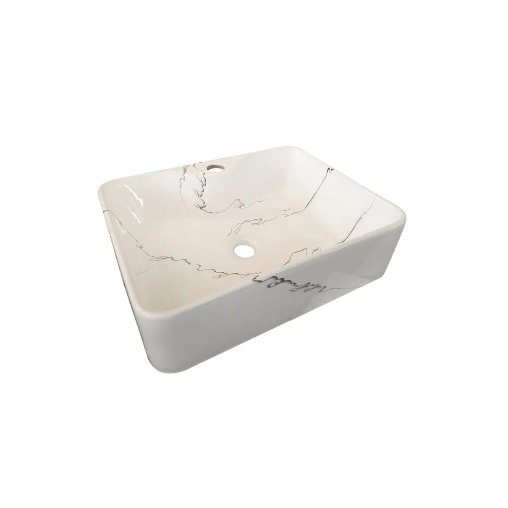 Bowl loza (120D-A6) mod. cuadrado marmoleado blanco c/negro 50.5X40X13.5 - Fratelli