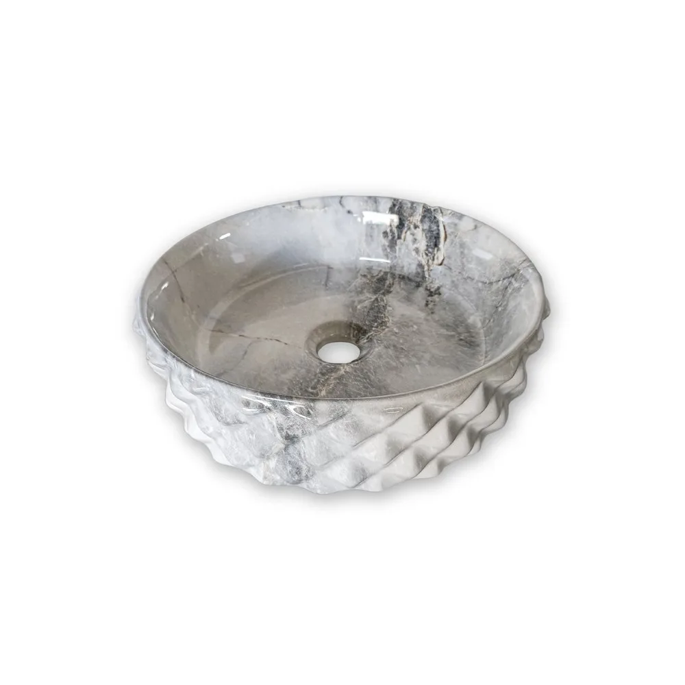 Bowl loza (463-7) mod. circular marmoleado blanco c/celeste 37.5X37.5X12 - Fratelli