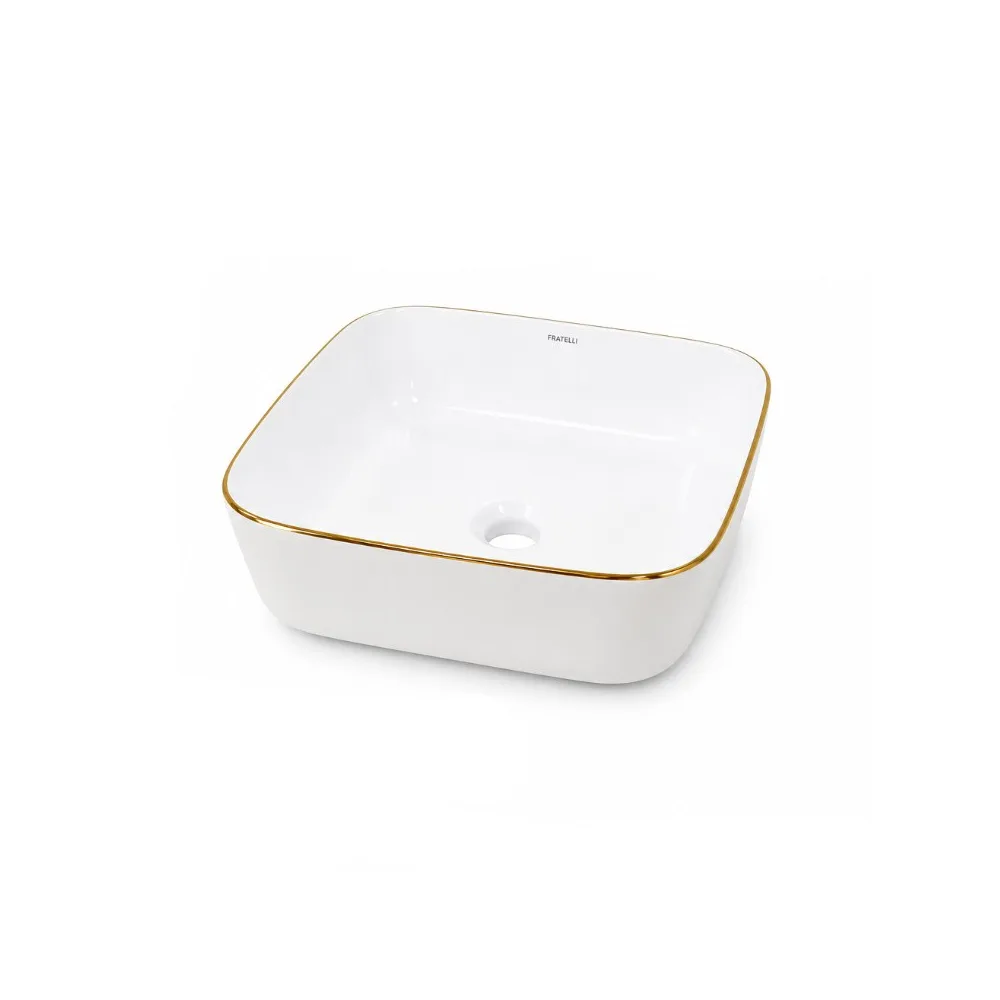 Bowl loza (150-A6WG) mod. cuadrado blanco c/linea dorada 390X390X140