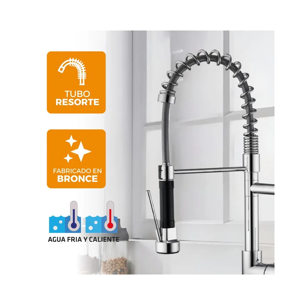 Mezcladora monoc.p/cocina mueble NAVARRA-2 bronce cromado - premium