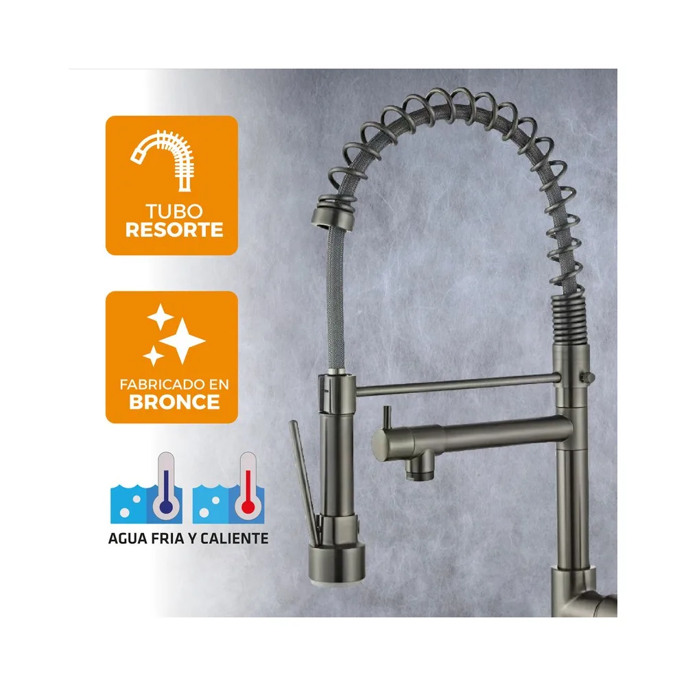 Mezcladora monoc.p/cocina mueble NAVARRA-2 bronce gun grey- premium