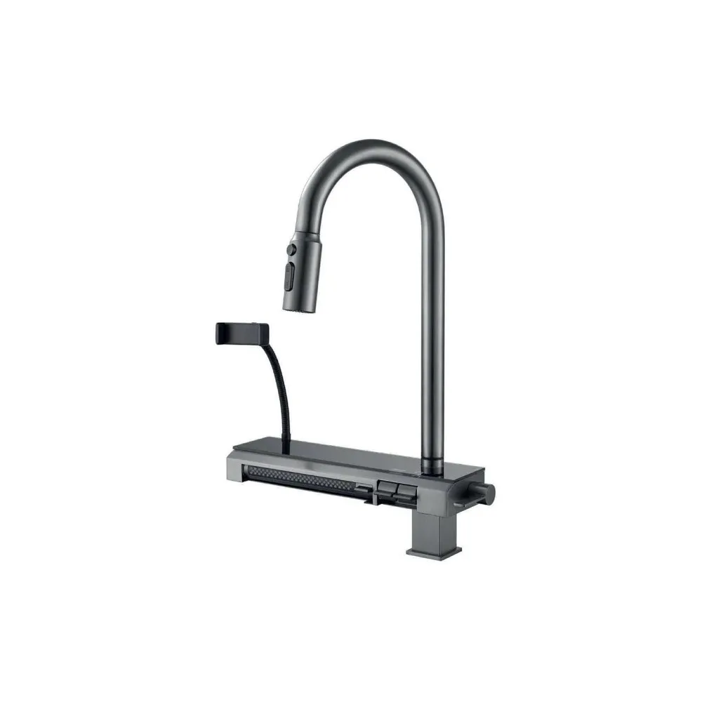 Mezcladora monoc. p/cocina detian c/porta celular bronce gun grey -