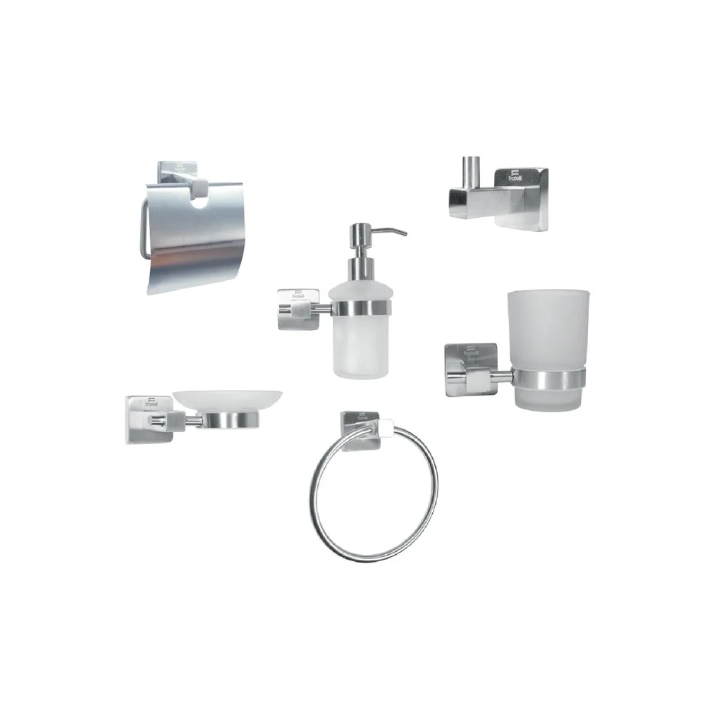 Set p/baño 6PZAS 70300C acero Mate 304 base cuadrada - Fratelli