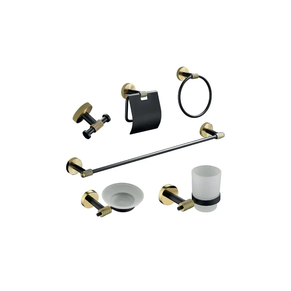 Set p/baño 6 pzas base circular cairo -black&gold - Fratelli