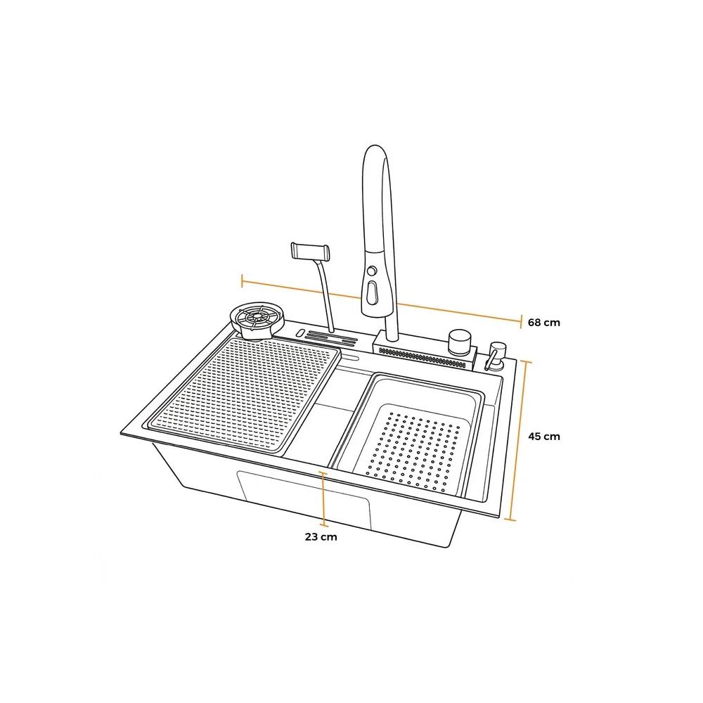 MCA-6845B - lavadero multifuncional de acero inox. 304 nano black c/mezcladora (3 funciones) 68X45X23 cm - 0040030040 Fratelli premium