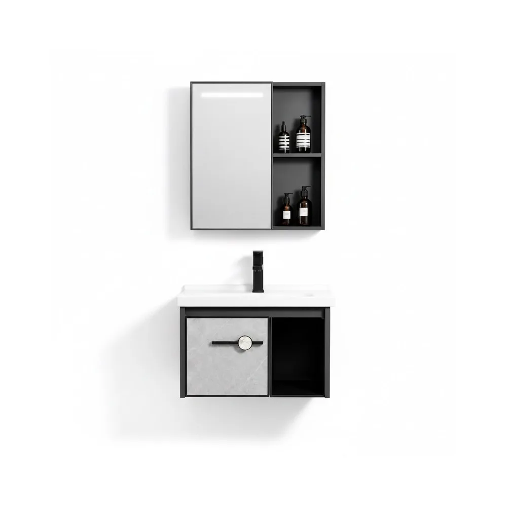 Mueble de baño de fibra de carbon + Espejo con sensor LED - SH602 Fratelli