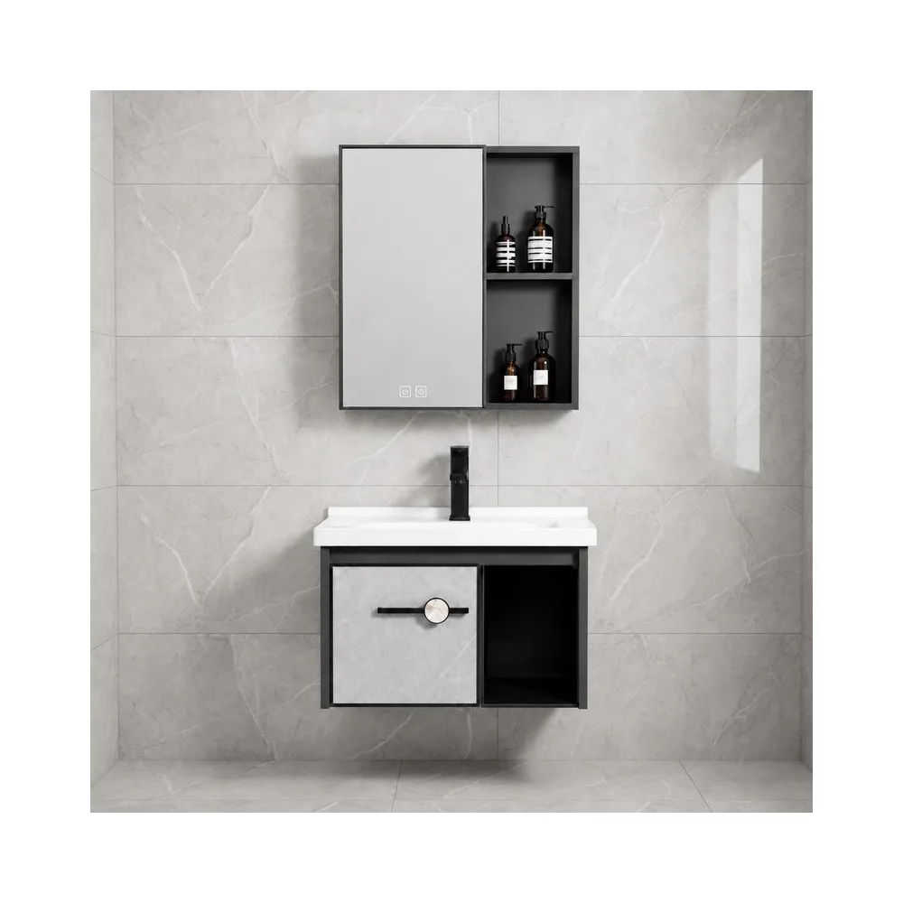 Mueble de baño de fibra de carbon + Espejo con LED y funcion antiempaño - SH602 gris - Fratelli