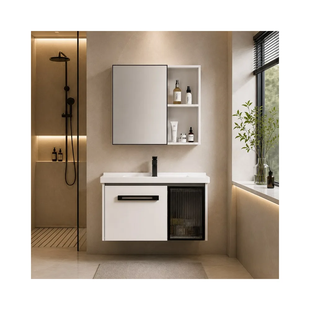 Mueble de baño de PVC + Espejo - PV1017 blanco - Fratelli