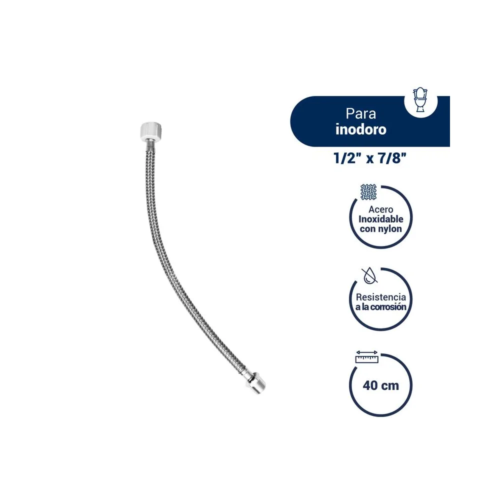 Tubo de Abasto para inodoro acero Inoxidable y Nylon 40 cm Vainsa