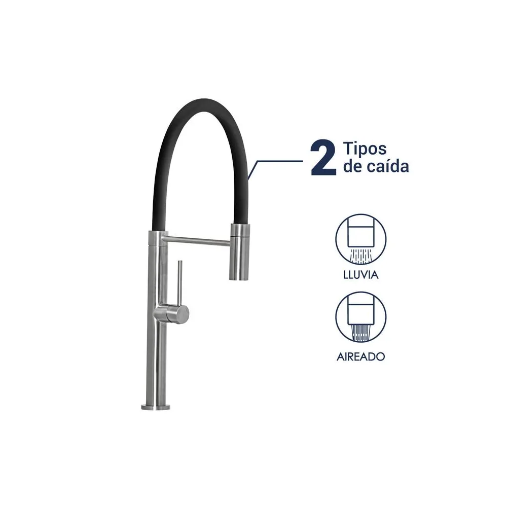 Grifería mezcladora monocomando lavadero pico flexible inox Vainsa