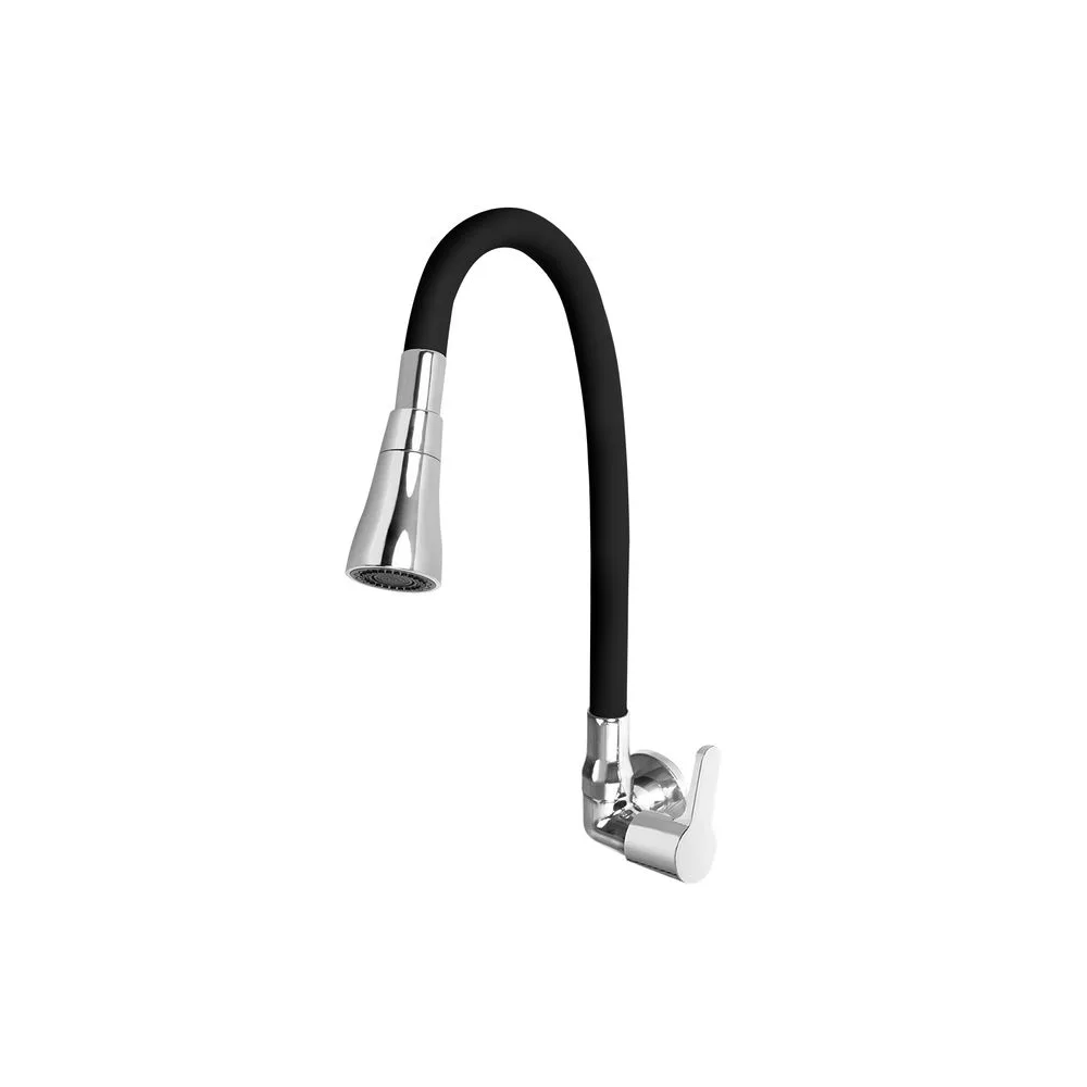 Llave para lavadero maui a la pared con pico flexible negro Vainsa
