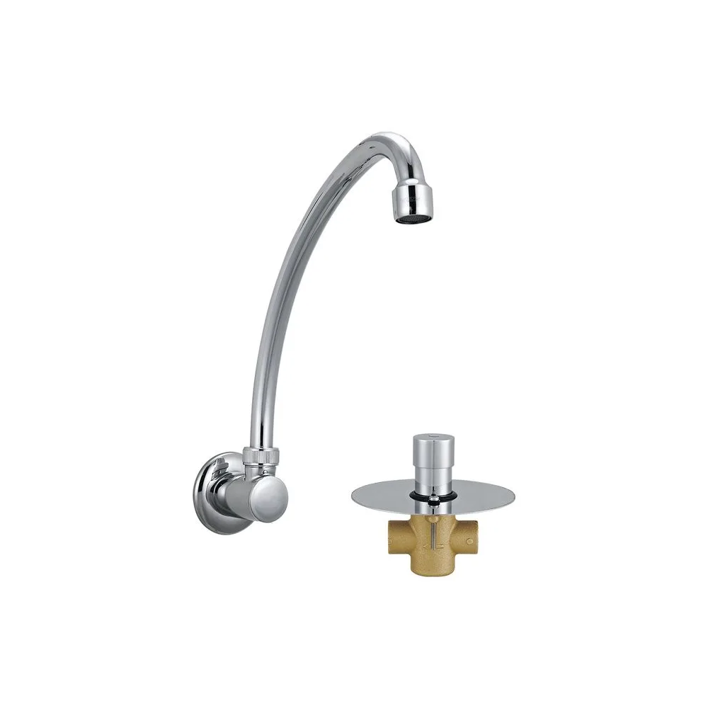 Llave de lavadero temporizada pared pico l de 1/2" a bateria hecho en bronce Vainsa