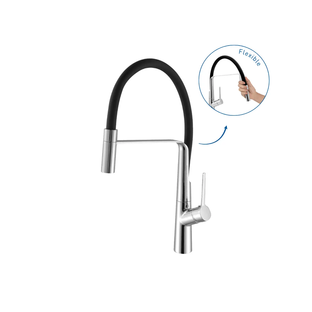 Grifería mezcladora monocomando lavadero pico flexible negro Cartagena Italgrif
