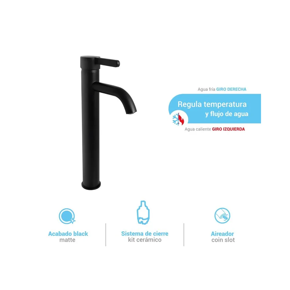 Grifería mezcladora monocomando lavatorio alta Cartagena black Italgrif