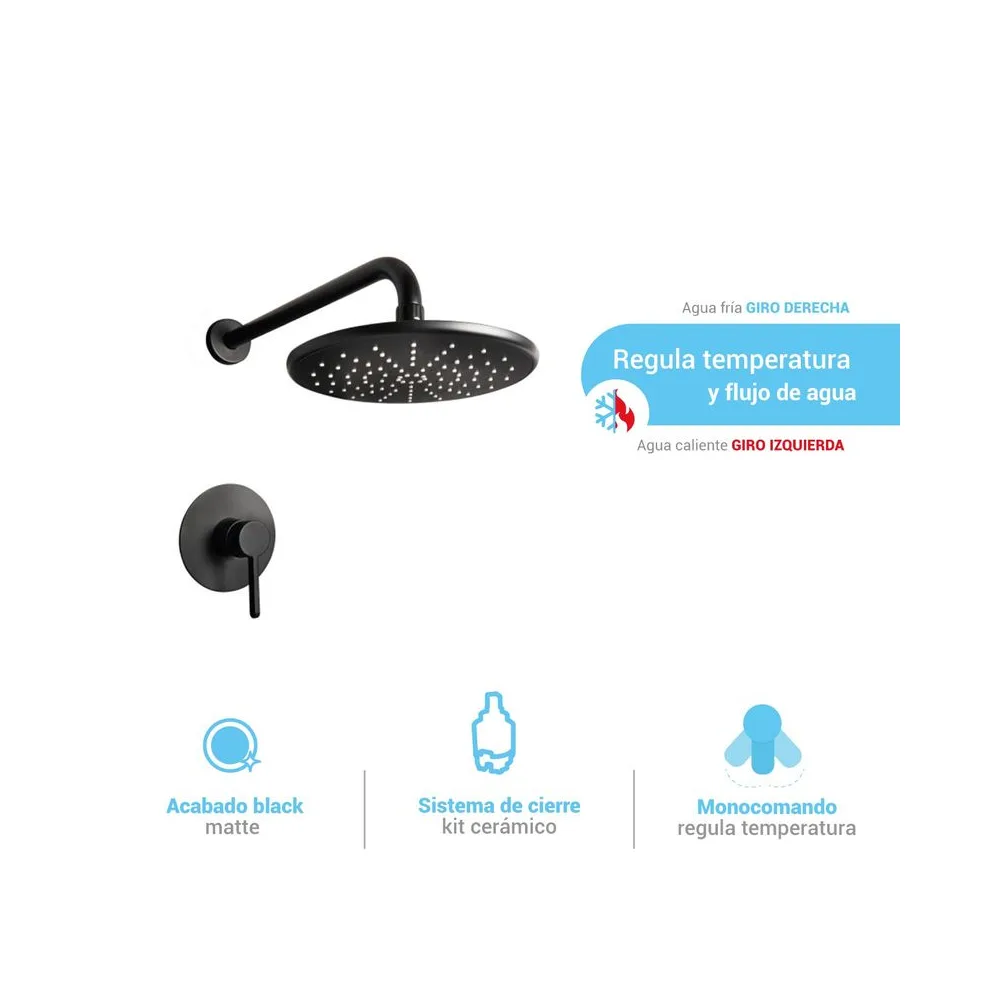 Grifería ducha monocomando Cartagena black negro Italgrif