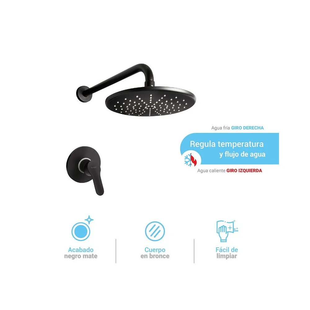 Grifería ducha monocomando Tahití con salida black negro Italgrif