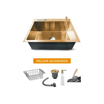 PRM-6045G lavadero Prime de acero inox. gold c/acces. 60X45X23CM - Fratelli