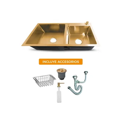 PRM-7843G lavadero Prime de acero inox. gold doble poza c/acces. 78X43X23CM - Fratelli