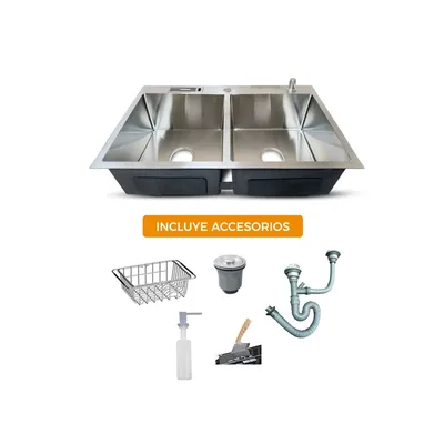 PRM-8448S lavadero Prime de acero inox. satinado doble poza c/acces. 78X43X23CM - Fratelli