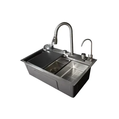 ML-7545S -lavadero multifuncional milos de acero inox. 304 satinado c/mezcladora +filtro de agua (4 funciones) 75X45X23 cm -Fratelli premium