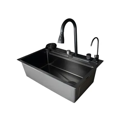 ML-7545B -lavadero multifuncional milos de acero inox. 304 black c/mezcladora +filtro de agua (4 funciones) 75X45X23 cm -Fratelli premium