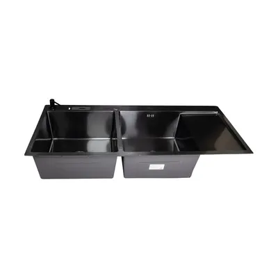 Lavadero acero inox. p/marmol doble poza c/porta cuchillo black 120X50X23CM - Fratelli Signature