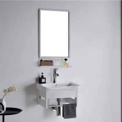 Vanitorio de aluminio c/repisa + Espejo cuadrado PS09-4336 blanco eco Fratelli