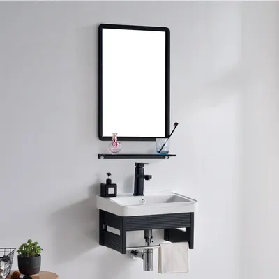 Vanitorio de aluminio c/repisa + Espejo cuadrado PS09-4336 negro eco 43X36CM - Fratelli