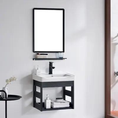 Vanitorio de aluminio c/repisa + Espejo cuadrado PS12-5036 negro eco 50X30CM - Fratelli