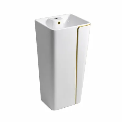 Lavatorio pedestal liora minimalista blanco c/linea dorada