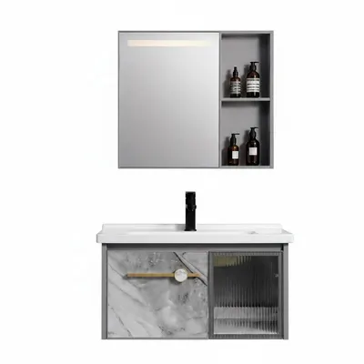Mueble de baño de aluminio + Espejo con sensor LED - QH401 gris -