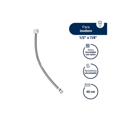 Tubo de Abasto para inodoro acero Inoxidable y Nylon 40 cm Vainsa
